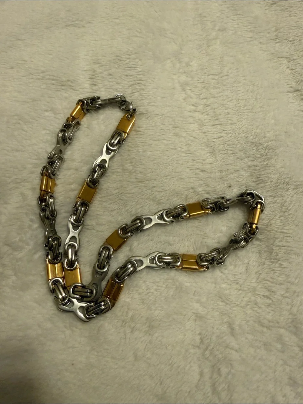 Chamonix Two-Tone Men's Necklace and Bracelet Set in Silver and Gold